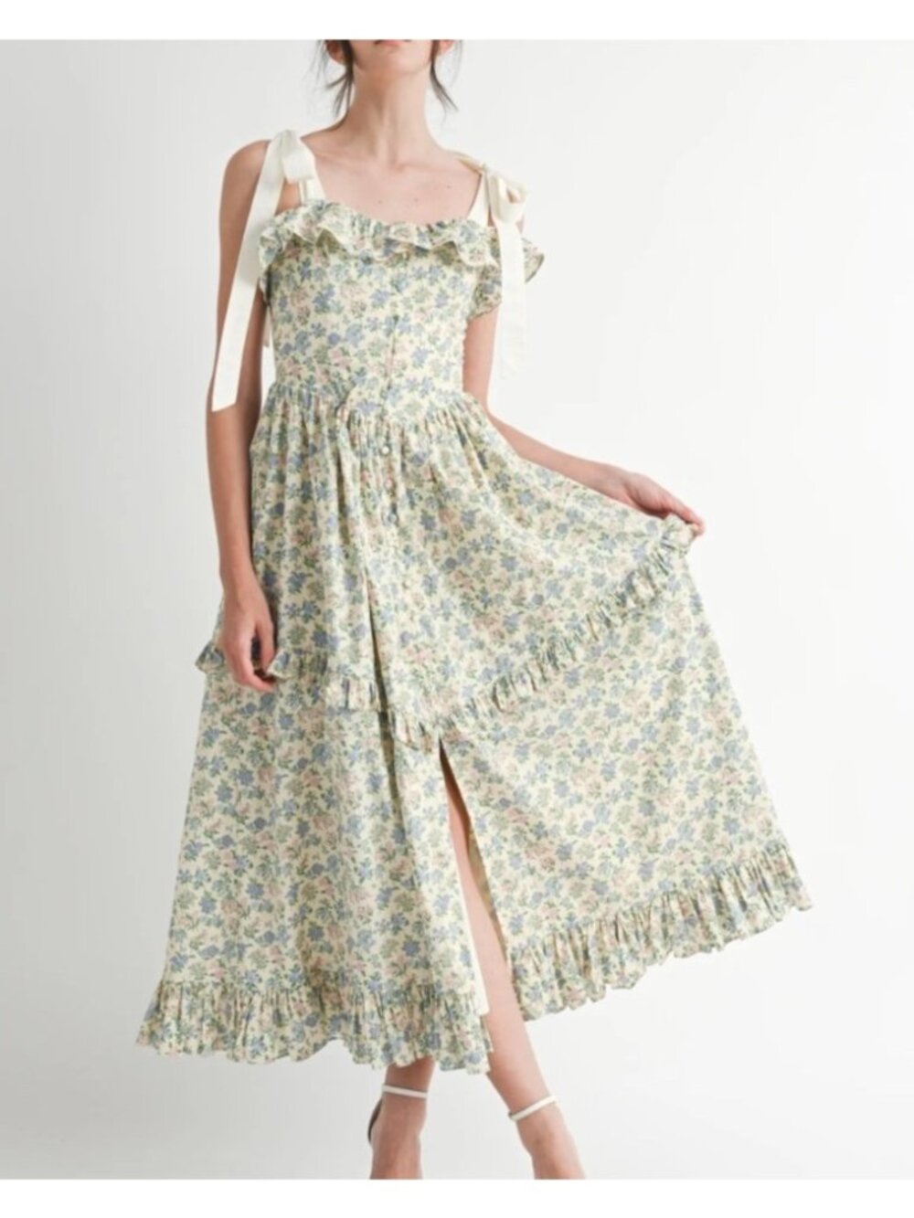 Mable Lane Floral The Garden Noon Dress Mini Dress Tie Straps & Ruffle Detail